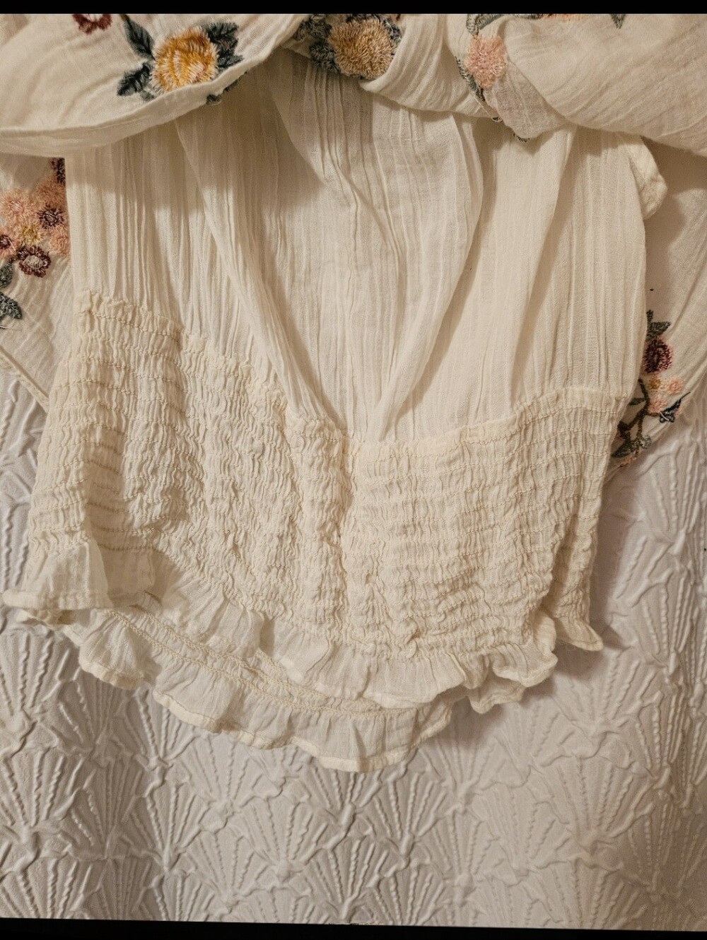 Embroidered Ivory Floral Peasant Top - Picture 11 of 12